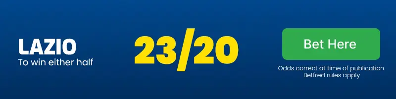 Lazio to win either half vs fiorentina at 23-20