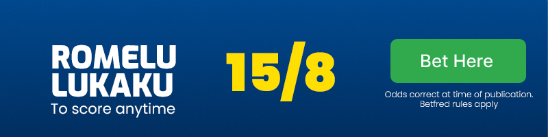 Romelu lukaku to score anytime at 15/8