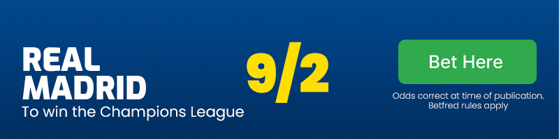 Real madrid to win the champions league at 9/2