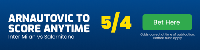 Marko arnautovic to score anytime in inter milan vs salernitana at 5-4