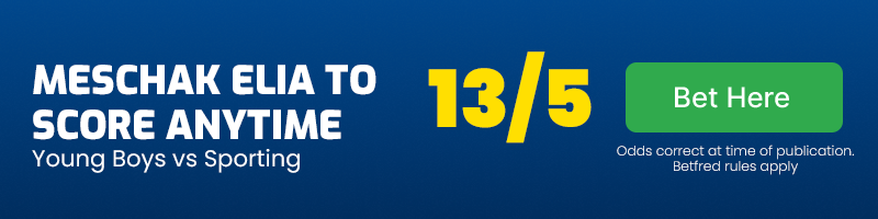 Meschak elia yb to score anytime in young boys vs sporting at 13-5
