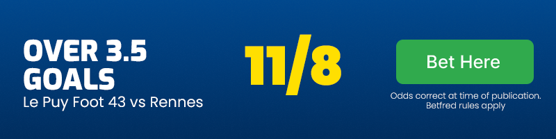Over 3. 5 goals in le puy foot 43 vs rennes at 11-8
