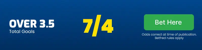 Over 3. 5 total goals in west ham v brentford at 7-4
