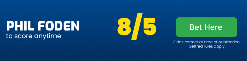 Phil foden to score anytime at 8-5