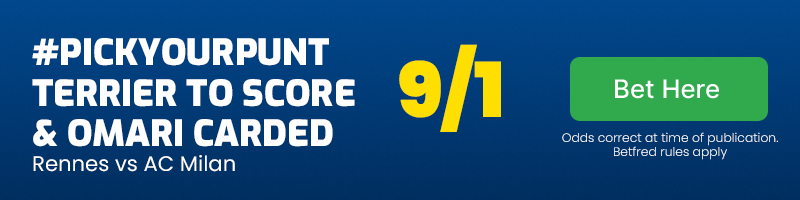 #pickyourpunt martin terrier to score anytime & warmed omari carded in rennes vs ac milan at 9-1