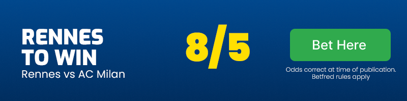 Rennes to beat ac milan at 8-5