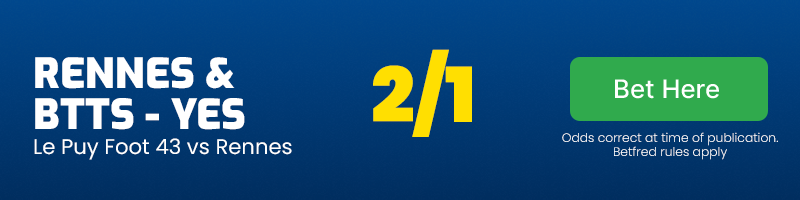 Rennes to beat le puy foot 43 & btts - yes at 2-1