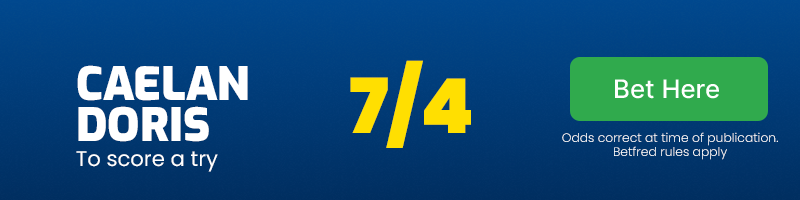 Caelan doris to score a try at 7/4