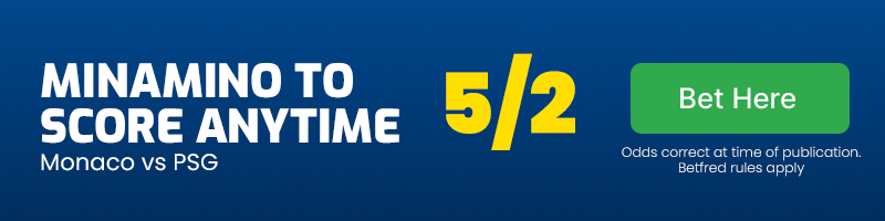 Takumi minamino to score anytime in monaco vs psg at 5-2