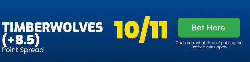 Timberwolves to cover 8. 5 spread at 10-11