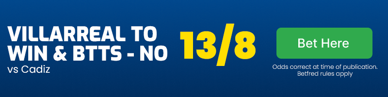Villarreal to win and btts no at 13-8