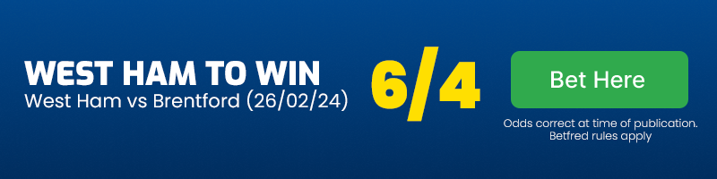 West ham to beat brentford at 6-4