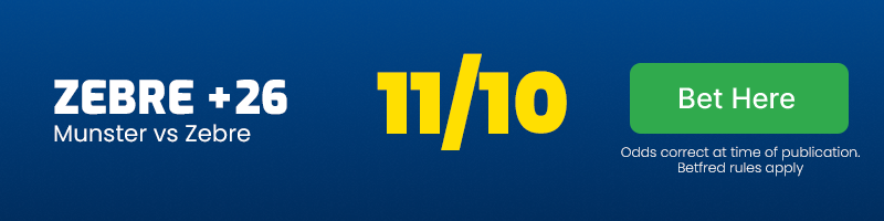 Zebre +26 vs munster at 11-10