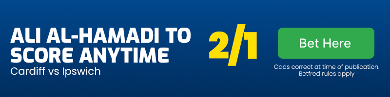 Ali al-hamadi to score anytime in cardiff vs ipswich at 2-1
