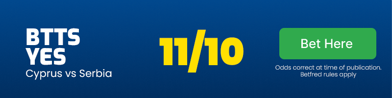 Both teams to score yes at 11/10