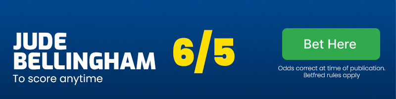 Jude bellingham to score anytime at 6/5
