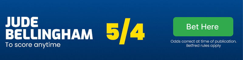 Jude bellingham to score anytime at 5/4