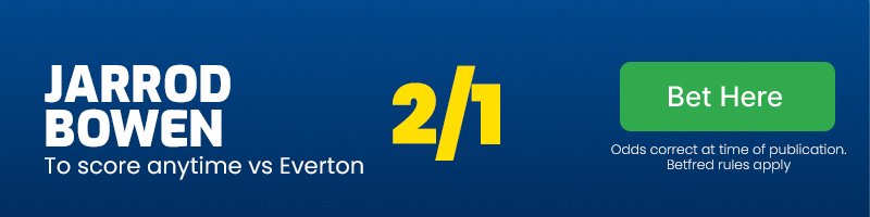 Jarrod bowen to score anytime at 2/1