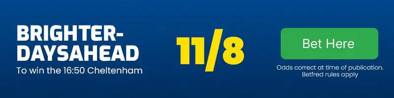 Brighterdaysahead to win the 16. 50 cheltenham at 11-8
