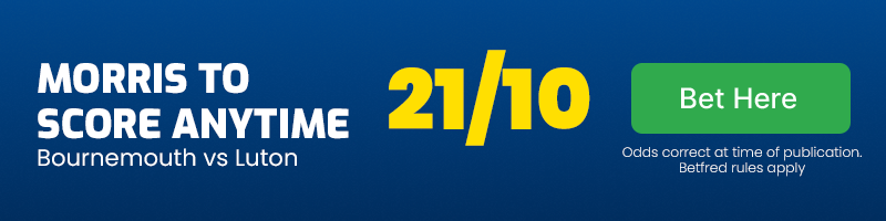 Carlton morris to score anytime in bournemouth vs luton at 21-10