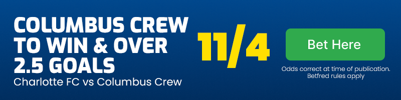 Columbus crew to beat charlotte fc & over 2. 5 goals at 11-4