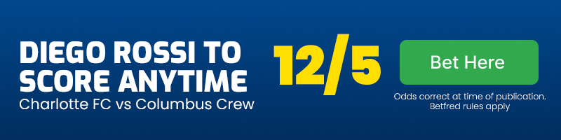 Diego rossi to score anytime in charlotte fc vs columbus crew at 12-5