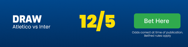 Draw in atletico madrid vs inter milan at 12-5
