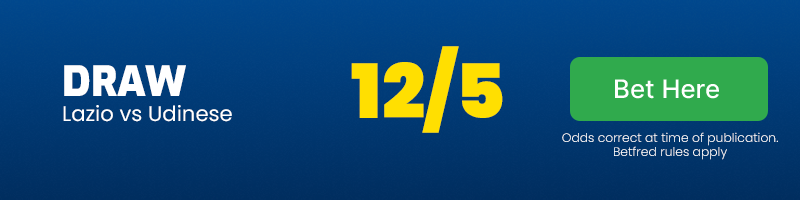 Draw in lazio vs udinese at 12-5