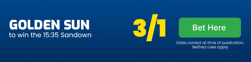 Golden sun to win 15. 35 sandown at 3-1