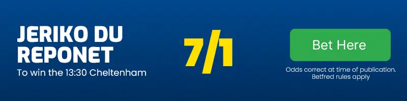 Jeriko du reponet to win the 13. 30 cheltenham at 7-1