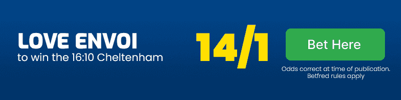 Love envoi to win the 16. 10 cheltenham at 14-1