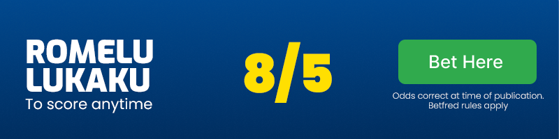 Romelu lukaku to score anytime at 8/5