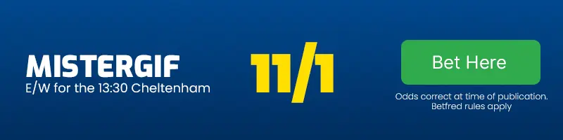 Mistergif each-way for the 13. 30 cheltenham at 11-1