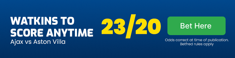 Ollie watkins to score anytime in ajax vs aston villa at 23-20