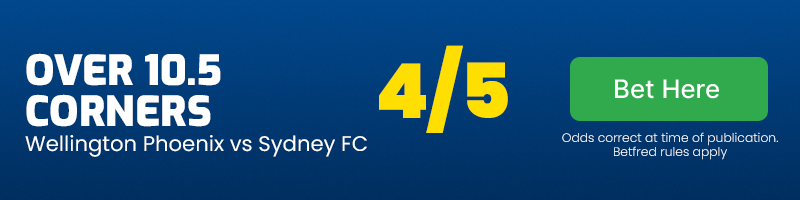 Over 10. 5 corners in wellington phoenix vs sydney fc at 4-5