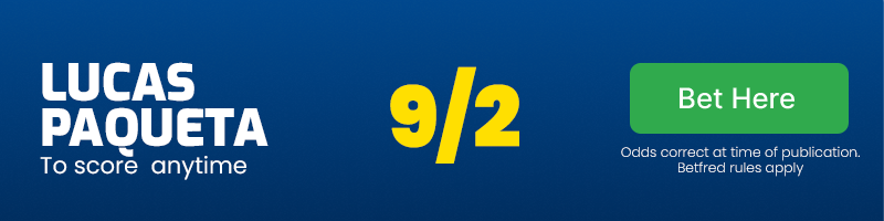Lucas paqueta to score anytime at 9/2