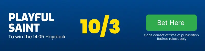 Playful saint to win the 14. 05 haydock at 10-3