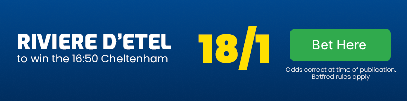 Riviere d'etel to win 16. 50 cheltenham at 18-1