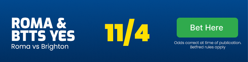Roma and both teams to score at 11/4