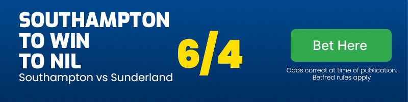Southampton to win to nil at 6/4