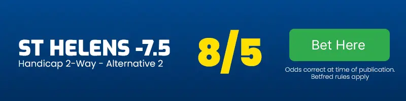 St helens to beat wigan by 8 or more points at 8/5