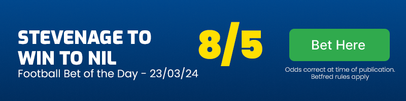 Football bet of the day - stevenage to win to nil vs carlisle united at 8-5