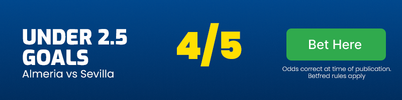 Under 2. 5 goals in almeria vs sevilla at 4-5