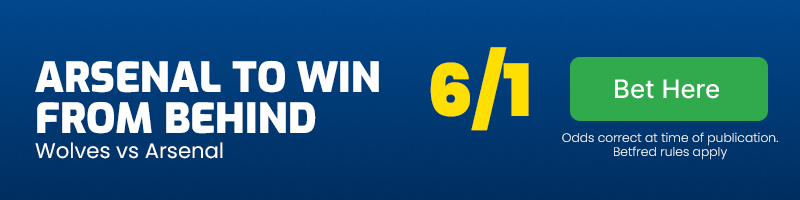 Arsenal to win from behind vs wolves at 6-1