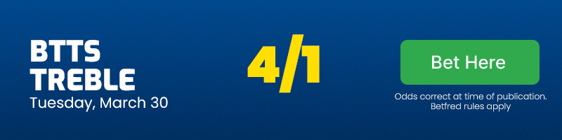 Btts tips tuesday, march 30 at 4-1