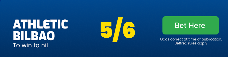 Athletic bilbao to win to nil at 5/6