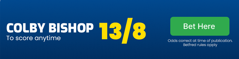 Colby bishop to score anytime at 13/8