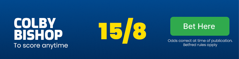 Colby bishop to score anytime at 15/8