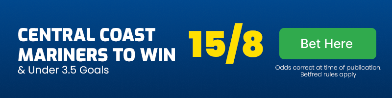 Central coast mariners to beat newcastle jets & under 3. 5 goals at 15-8