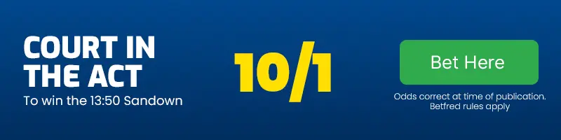 Court in the act to win the 13. 50 sandown at 10-1